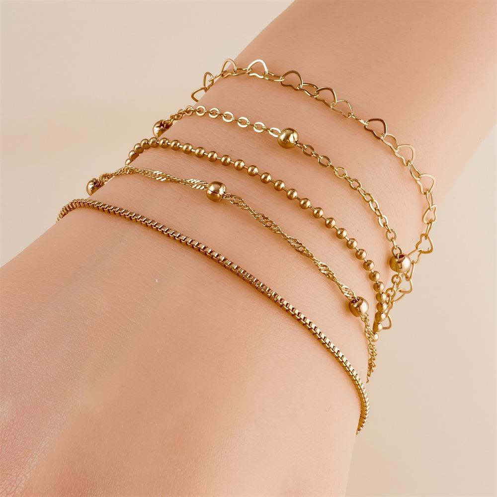 5pcs Retro Alloy Bead Bracelet Set Multilayer Bracelet Set New Box Chain Simple Fashion Bracelet