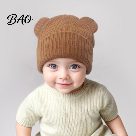 Baby Windproof Headgear for Autumn Knitted Hat, Cute Bear Ear Winter Warm Stretchy Soft Elastic Knit Hat Babies Cozy Skull Cap Newborn Infant Toddler