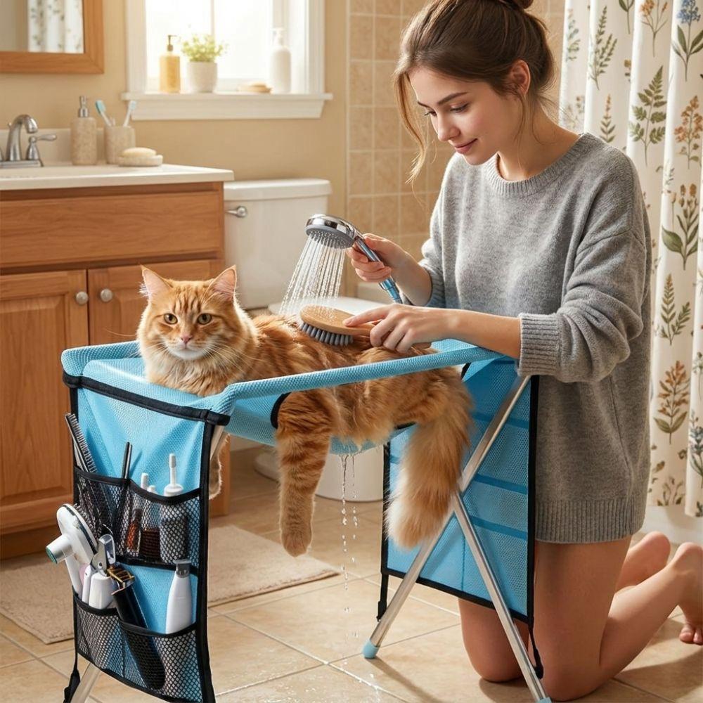 Folding Pet Grooming Hammock Anti-Scratch Cat Bathing Rack Puppy Nail Clipping Holder Pet Care