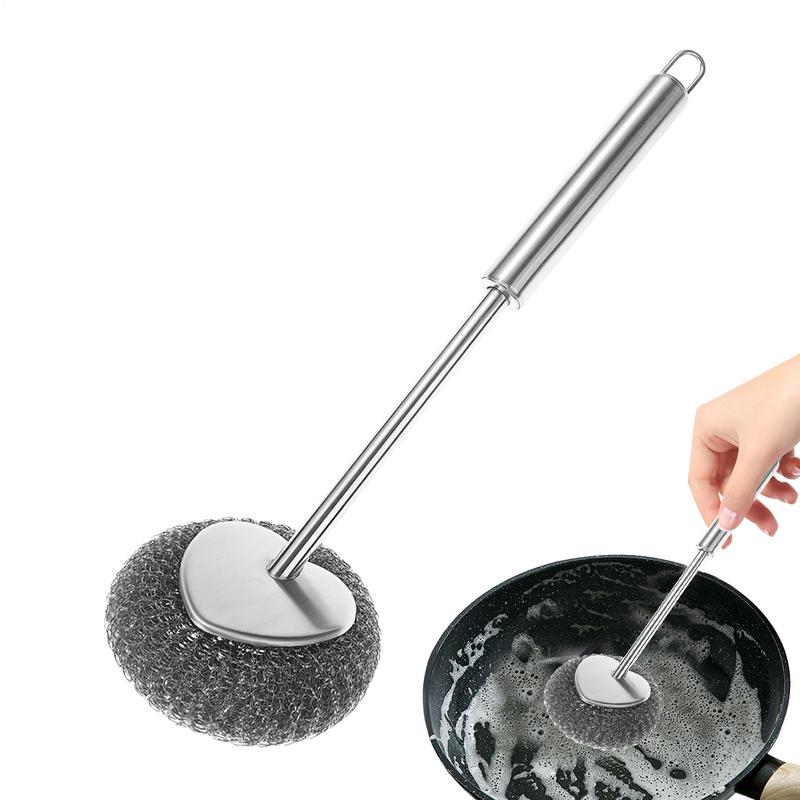 Metal Scrubbers For Cleaning Dishes Stainless Steel Wire Sponge Pot Brush With Handle Wire Cleaning Ball Dishwasher Utensil