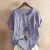 Women's New Fashion Linen Shirt Round Neck Short Sleeve Bird Printed T-shirt Summer Ladies Casual Plus Size Blouse Tops