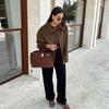 VAYLA Fashion Brown Zipper Jacket for Women Elegant Lapel Long Sleeve Short Coats Female Vintage Lady Street Outerwear
