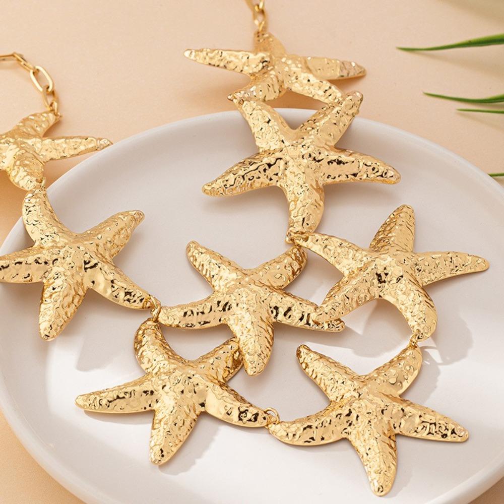 Punk Big Starfish Star Pendant Metal Stud Earrings Fashion Choker Necklace  for Women Gift