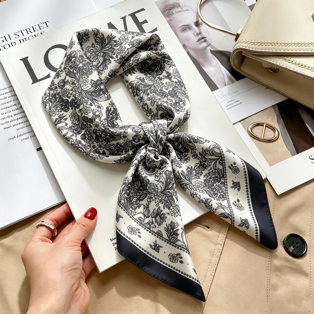Autumn and winter Maillard cashew square scarf silk scarf women's shirt versatile neck small scarf tied hair decorative scarf