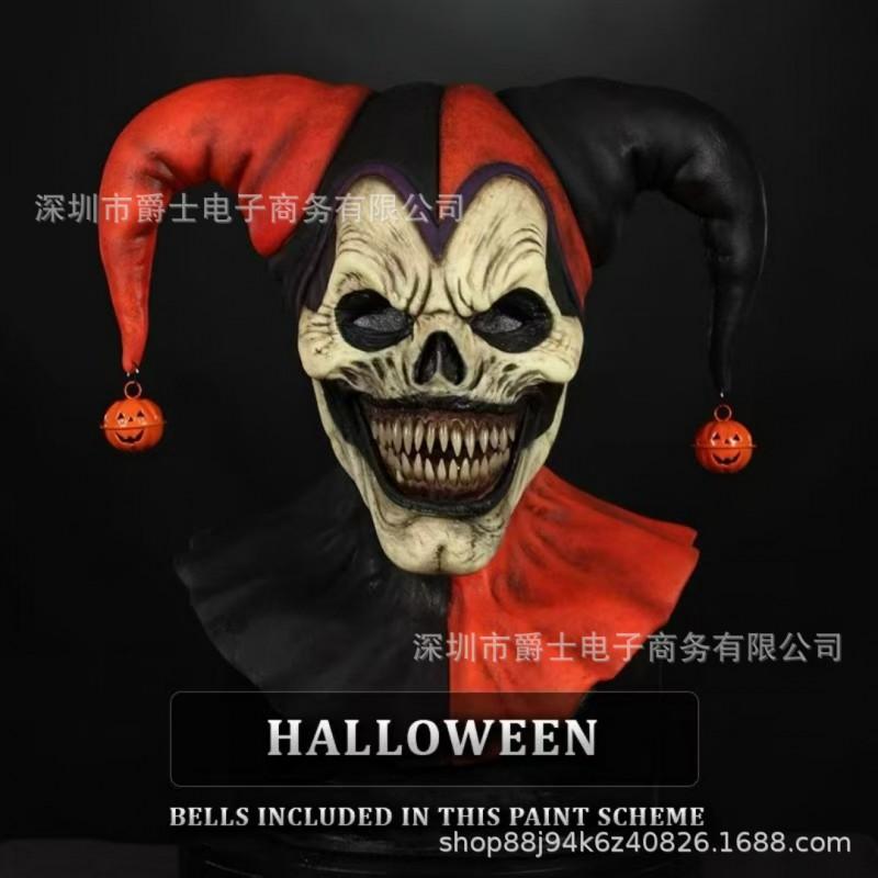 Funny Clown Mask Halloween Cosplay Double Horned Bell Easter Party Costume
