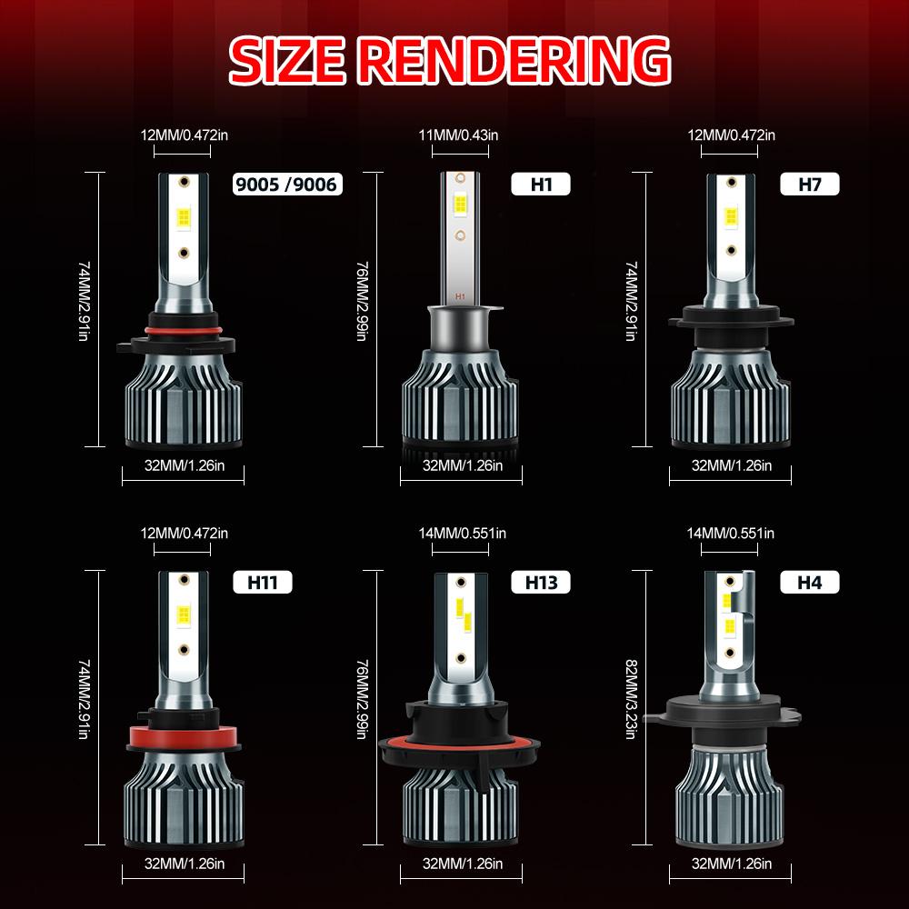 Roadsun 2pcs LED Bulbs 9005/HB3 9006/HB4 H11 H7 H1 H4 H13 High Low Beam Headlight All-in-one, 28000LM 200W Ultra-white 6500K