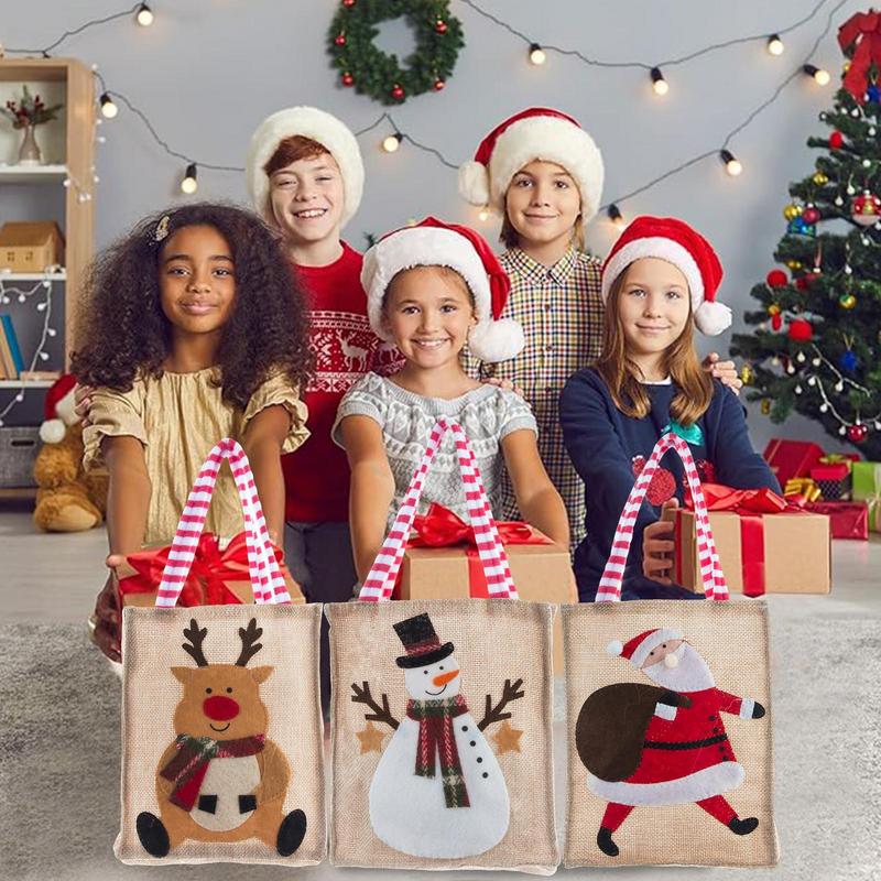 Christmas Treat Bags With Handle Linen Christmas Burlap Bags 3X Small Burlap Bags Party Favor Bags Bags For Children Holiday For