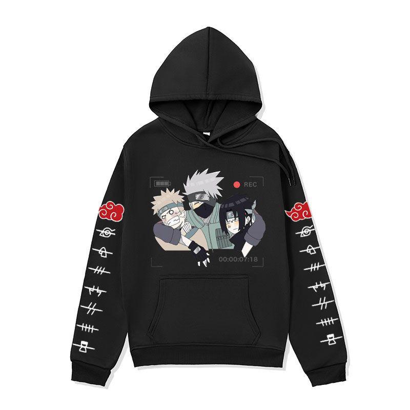 Mens Naruto Anime Hoodie Winter Fleece Lined Oversized Cotton Blend Sweatshirt Teens Casual Streetwear