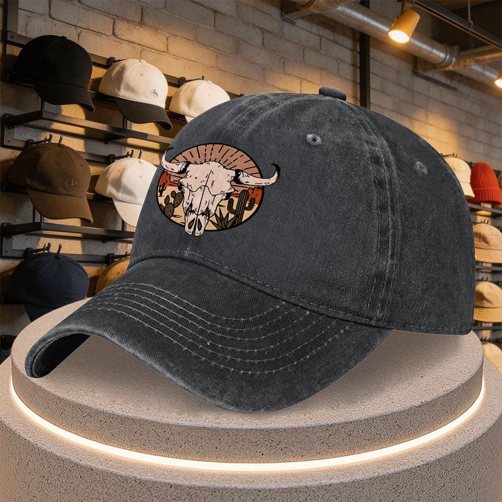 Western Style Bull Skull Printed Baseball Cap Casual Duckbill Hat for Outdoor Sports Parties