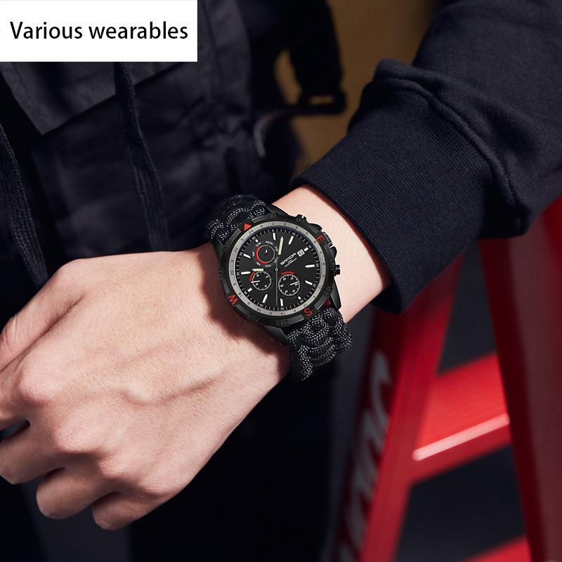 Новые электронные кварцевые мужские часы для альпинизма, спорта, плетеные мужские часы с календарем и тремя глазами и шестью иглами