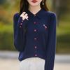 Spring New POLO Knitted Cardigan Flamingo Hot Diamond Cuffs Slit Top