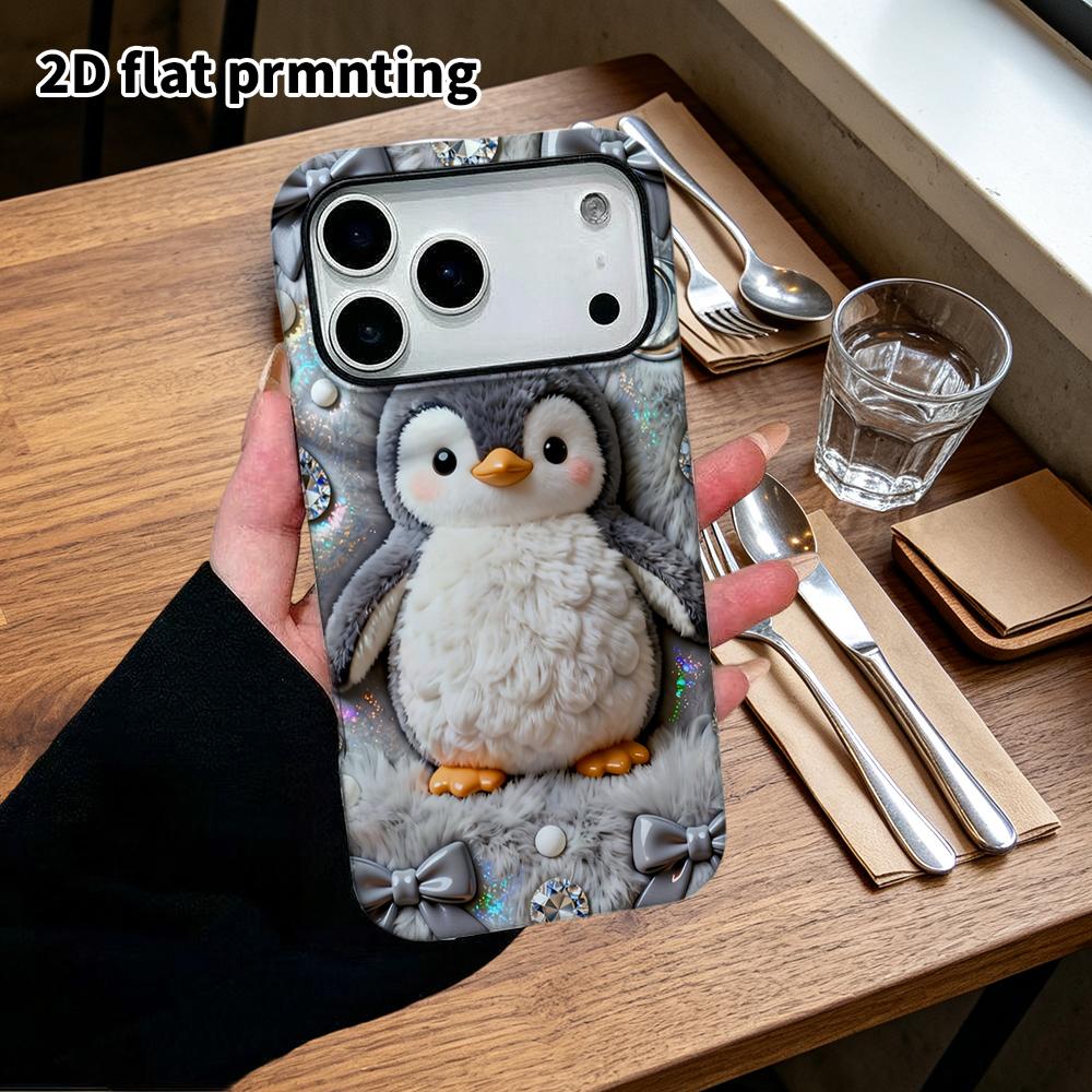 Phone Case: 2D flat design suitable for iPhone 18, 17, 16, 15, 14, 13 Pro film protective case, couple style, diamond little penguin, Christmas and Ha
