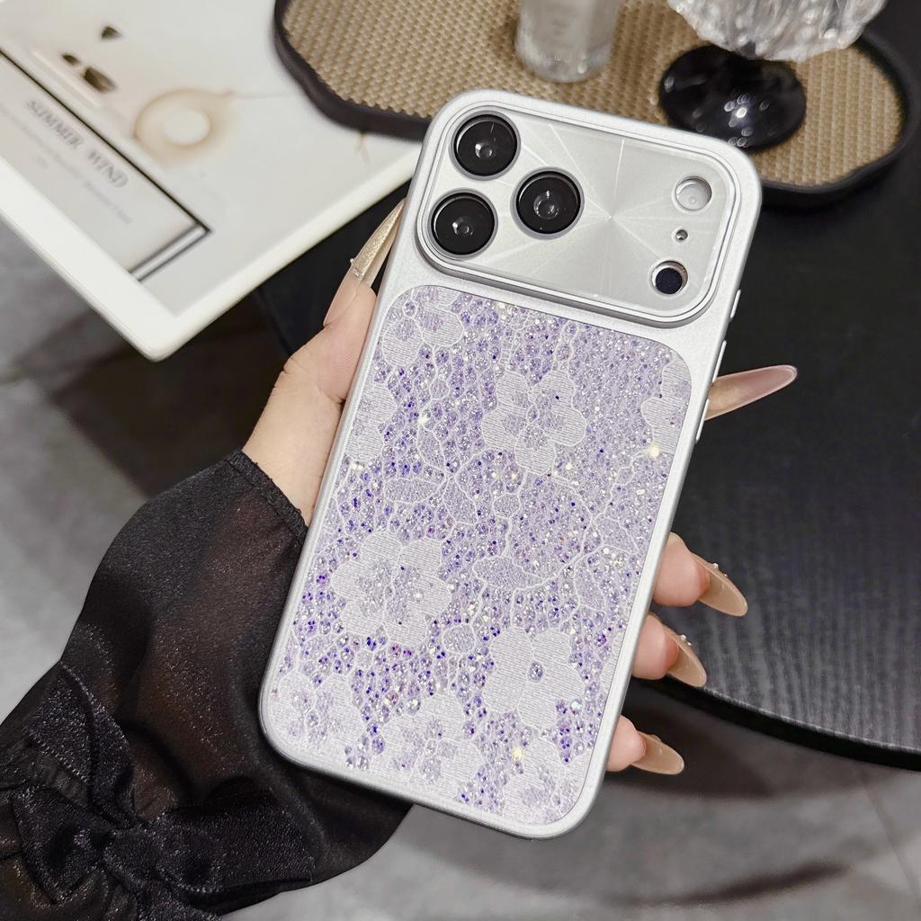 Применимый чехол для мобильного телефона iPhone17proMax с кружевом и бриллиантами, блестящий, Apple 16, лазерный, продвинутый дизайн, 15, защитный чехол