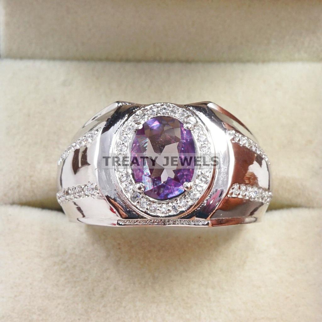 Alexandrite Oval Cut  Gemstone With 925 Sterling Silver Ring For Men's #A637 JL375656888523