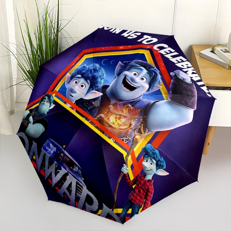 Onward Movie Characters Automatic Opening and Closing Umbrella, Lightweight 3-Fold, With Cute Cartoon Characters, Suitable for Home, Outdoor