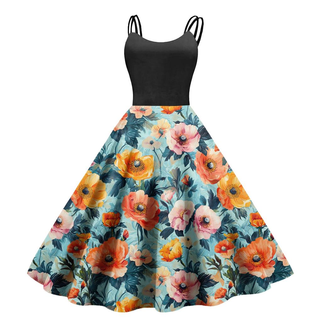 Women's Casual Fashion Print Sexy Off Shoulder Punk Retro Dress Retro Dress Dress