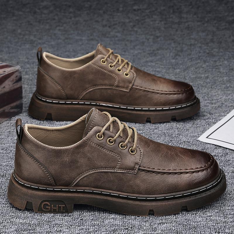 Leather Shoes Men's Winter Fashion Versatile British Style Casual Leather Shoes Men's Low-top Martin Boots Business 2024 New Men's
