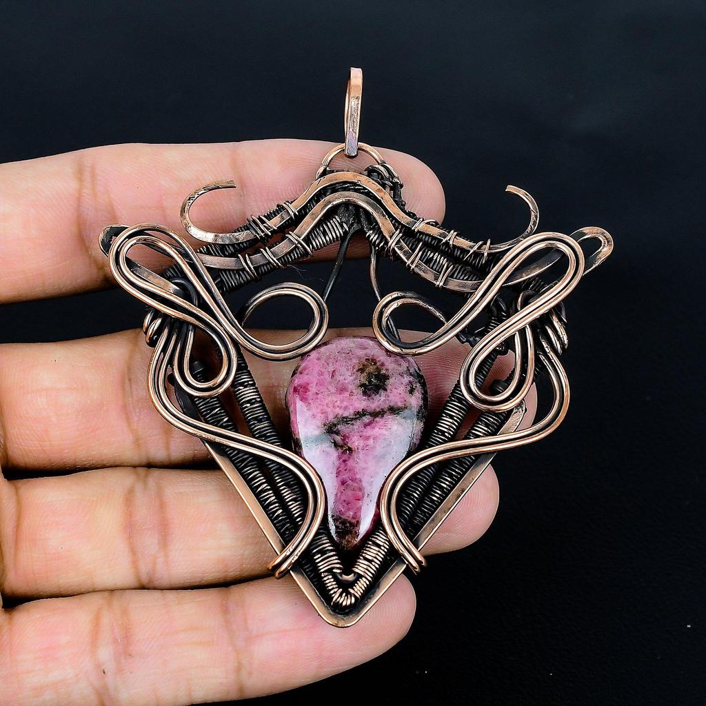 Rhodonite Pendant Gemstone Jewelry, 999 Copper Wire Wrapped Handmade Pendant, Latest Design Jewelry