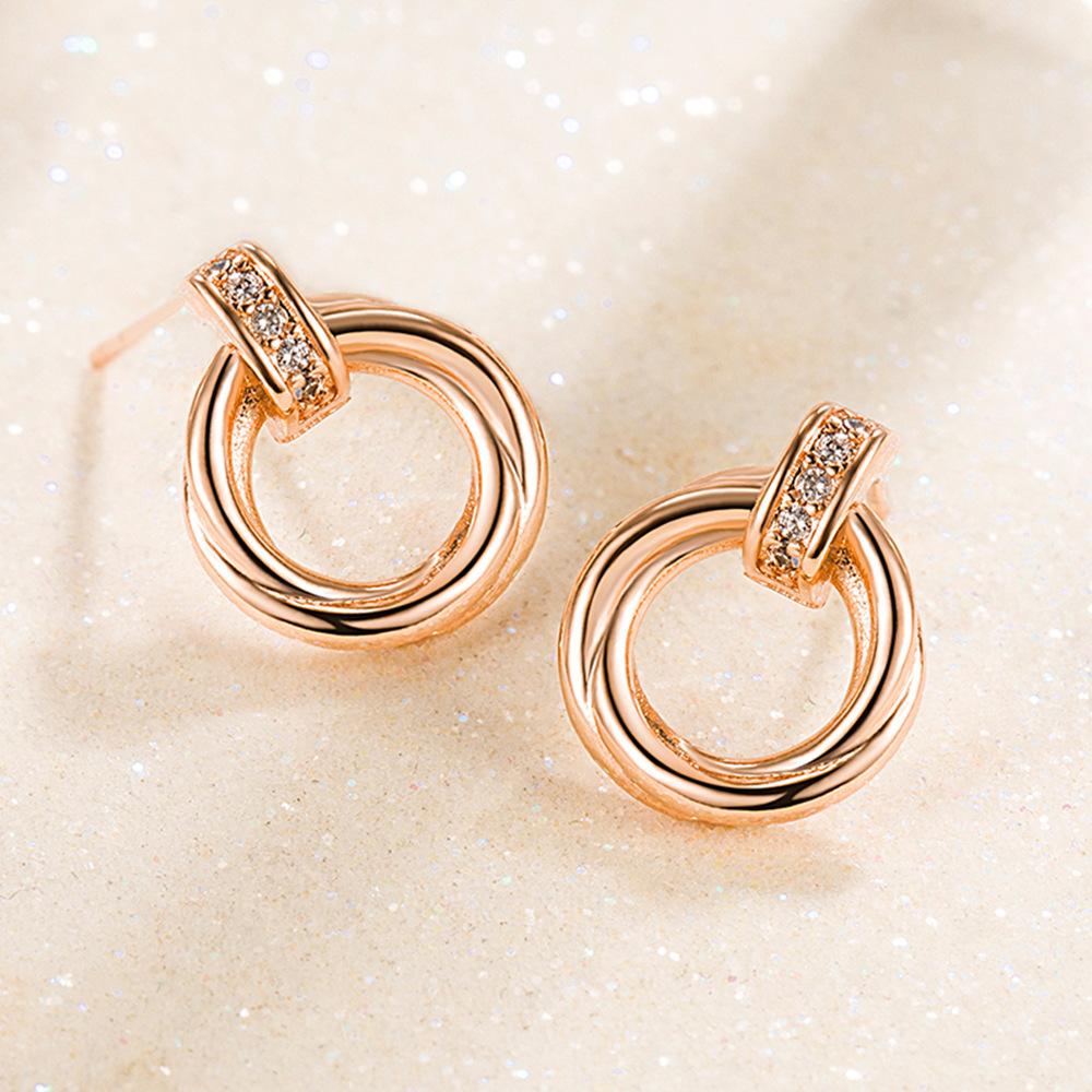 Fashion Matching French Geometric Micro Zircon-Encrusted Stud Earrings Exquisite Small Hollow-out Ring Earrings Women's Simple High-End Sense