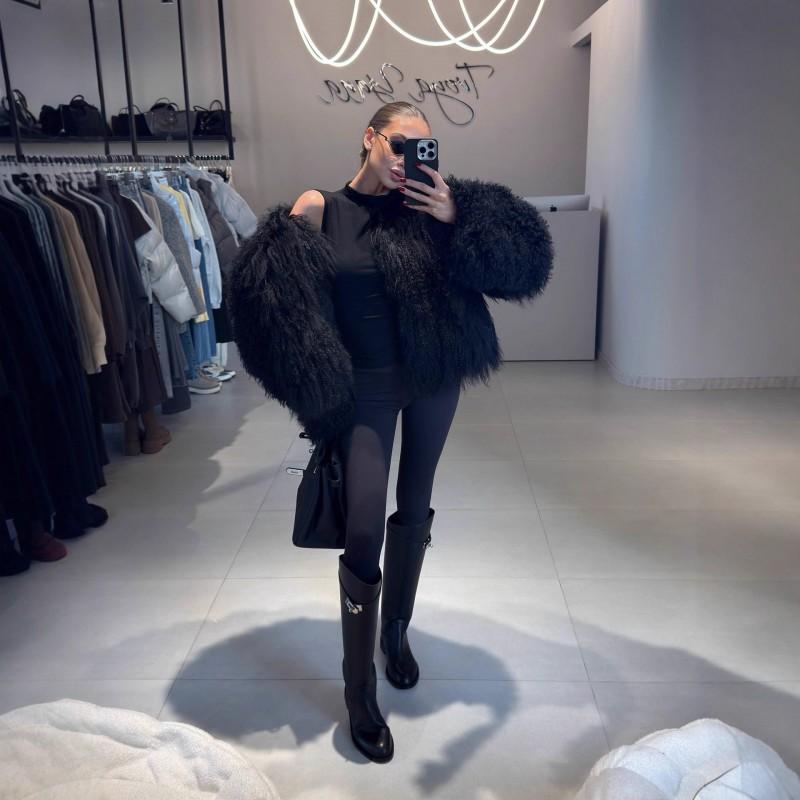 Женское короткое пальто из искусственного меха с отделкой воротником-шалью Streetwear Chic Верхняя одежда 2025