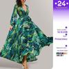 2025 Весна/Лето Зеленый Лист Глубокий V-образный вырез Рукава-фонарики Платье макси 610