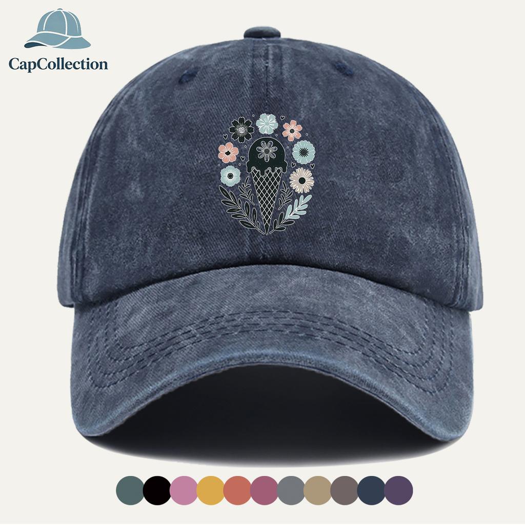pc Ice Cream Floral Pattern Printed Baseball Cap Fresh Literary Sun Hat Fashionable Individual Aesthetic Unisex Cap Adjustab