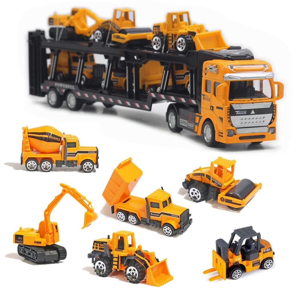 Carecoly Construction Vehicles, 6 Mini Car Set, 1 Storage Car, Car Toy, Construction Vehicle Set, Working Car, Work Car, Indoor Play, Birthday,