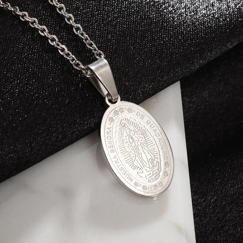 Exquisite Zircon Catholic Virgin Mary of Guadalupe Medal Necklace Women's Fashion Good Luck Amulet Jewelry