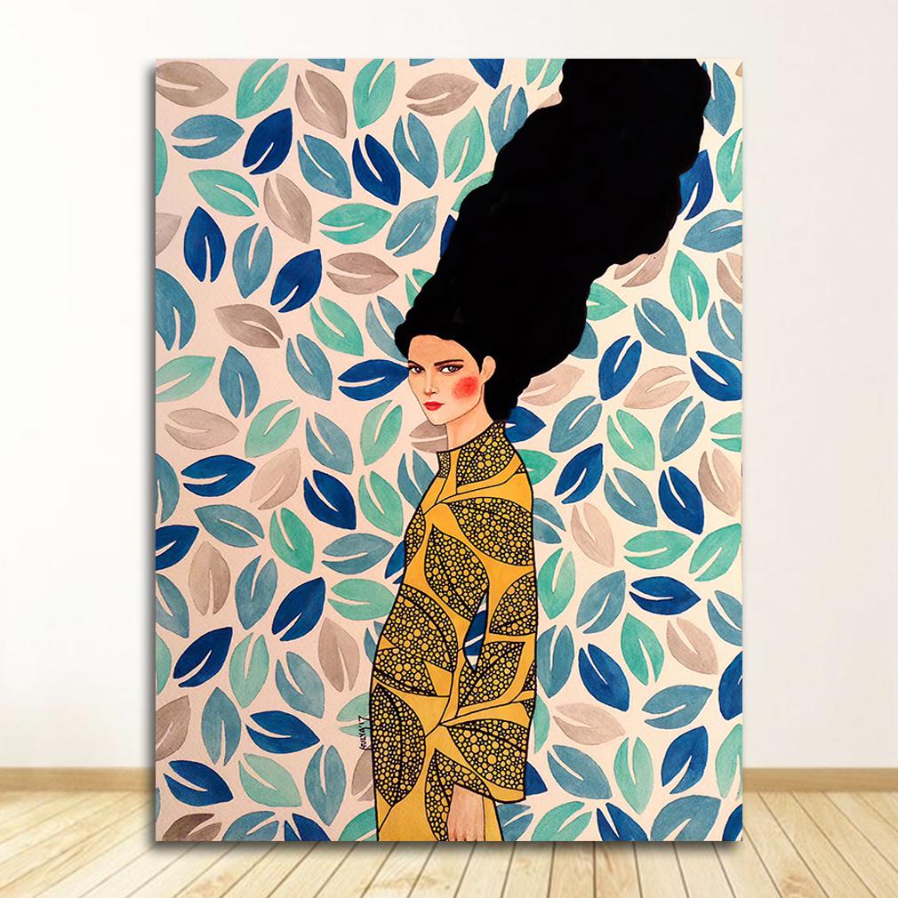 Abstract Girl Hair Flower Bird Posters and Prints Vintage Wall Art Canvas Painting Wall Pictures for Living Room Decor