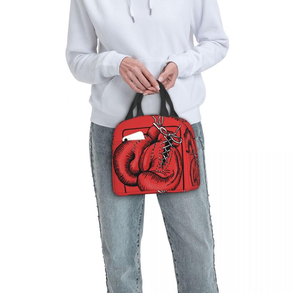 Red Boxing Gloves Insulated Lunch Bag for Women Children Portable Food Boxes Thermal Lunch Box Tote