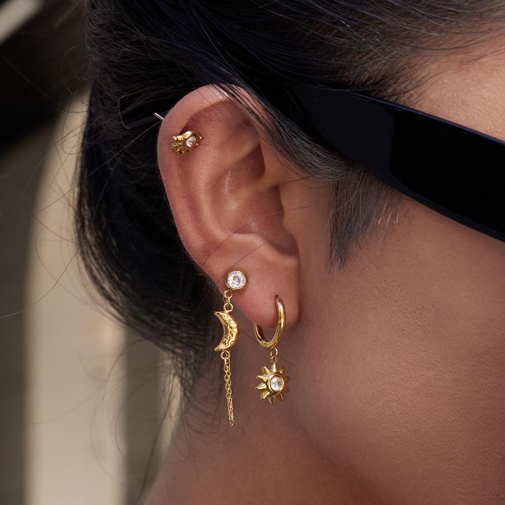 Yori 3Pcs/Set Fashion Sun Hammer Moon Tassel Earrings 2025 Trendy Stud Earrings Tarnish Resistant Daily Charm Jewelry Gift