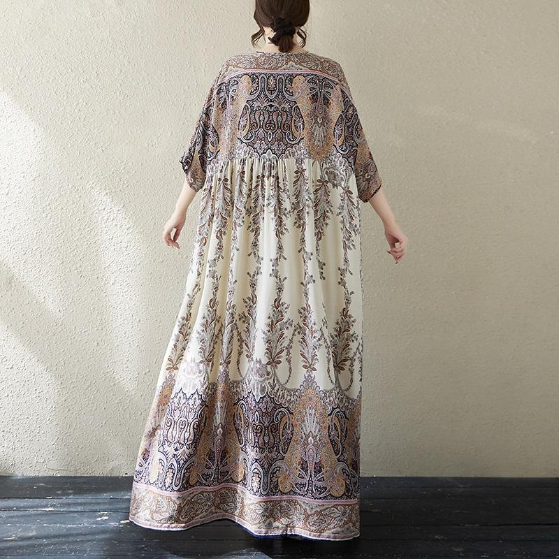 Новое хлопковое винтажное платье с цветочным принтом больших размеров с коротким рукавом для женщин, повседневное свободное длинное летнее платье