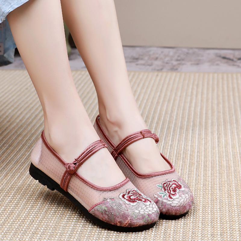 Summer Women's Mesh Shoes Mesh Yarn Breathable Ancient Hanfu Shoes Women's Sandals Old Beijing Cloth Shoes Women's Ethnic Style Embroidered Shoes