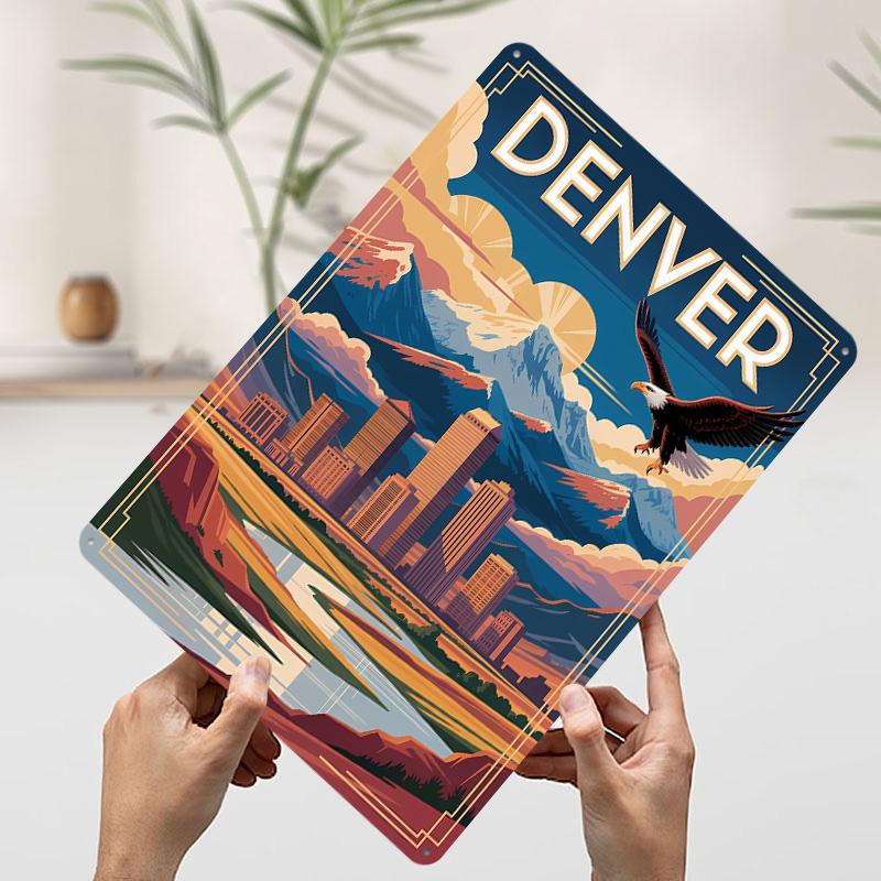 Denver Travel With Eagle Printed Poster Customized Retro Wall Art Vintage Metal Tin Signs for Home Desk Decor Decoration Garage