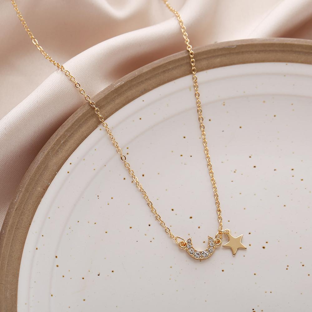 Модное простое ожерелье со звездой и луной на ключице, элегантное сладкое ожерелье-пендан, женские ювелирные аксессуары