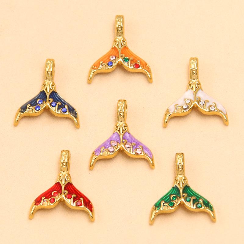 Ocean Style Mermaid Tail Pendant, Gold Plated Stainless Steel, 6 Colors, 16x18mm - DIY Handmade Jewelry Accessory.