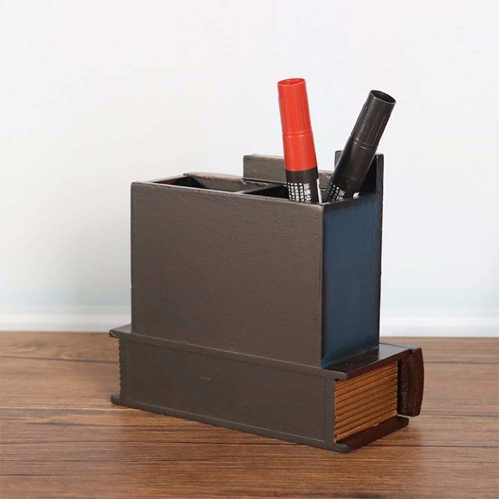 Декоративные Ящики Держатель для Канцелярских Принадлежностей Настольный Органайзер Пенал Форма Книги Держатель для Ручек Ретро Дерево