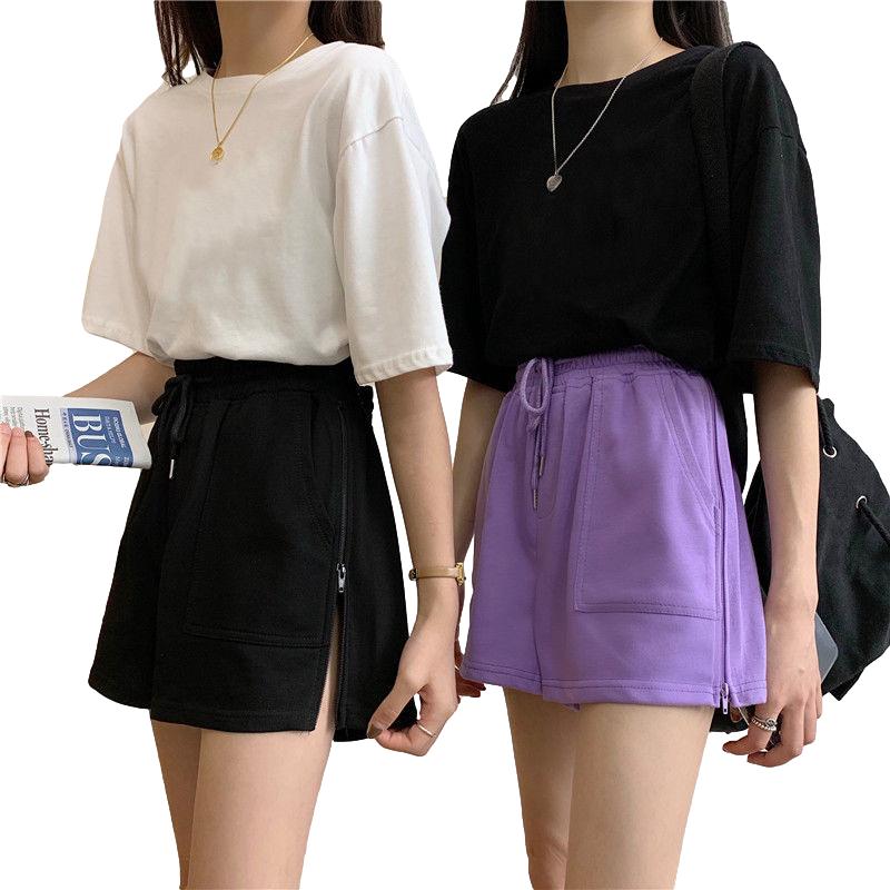 WTEMPO Женские свободные повседневные брюки больших размеров на молнии, студенческие спортивные шорты с эластичной резинкой на талии, удобные большие карманы для спортзала, стадиона