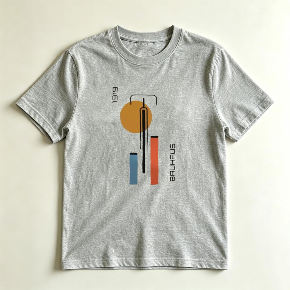 Art Lover Gift TShirt Retro Bauhaus 1919 Geometric Abstract Print Short Sleeve Top Minimal Modern Art Aesthetic Casual Tee