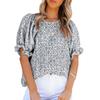 Summer Women's T-shirt Tops Women's Print Bubble Sleeve Set Head Round Neck Short Sleeve