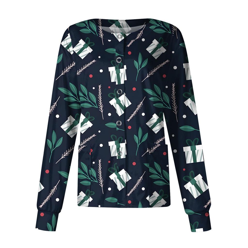 Женская повседневная модная однобортная куртка с длинным рукавом и стоячими лацканами с рождественским принтом, защитная рабочая куртка