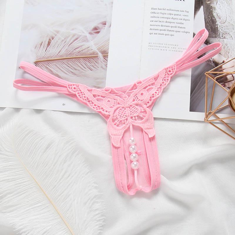 Butterfly Panties Sexy Beading Thong G String With Pearls Lace Underwear Women Open Crotch Lingerie