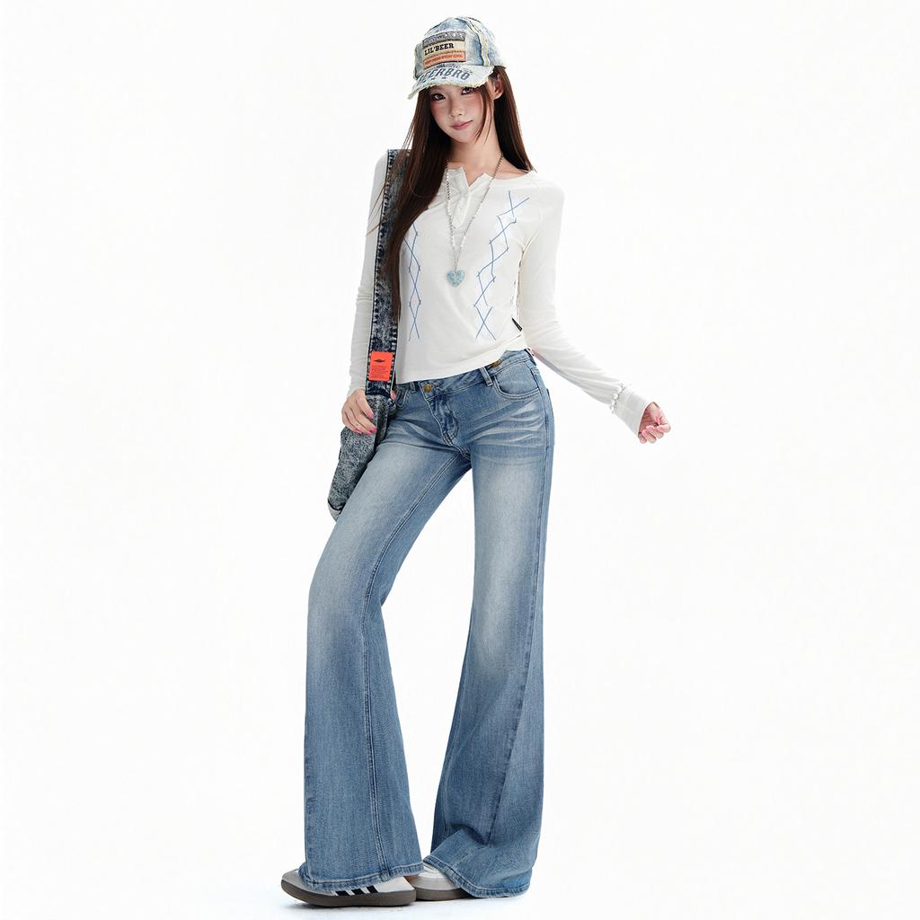 Retro American Irregular Waist Spice Girl Jeans Women's Autumn New Low Waist Skinny Versatile Pants