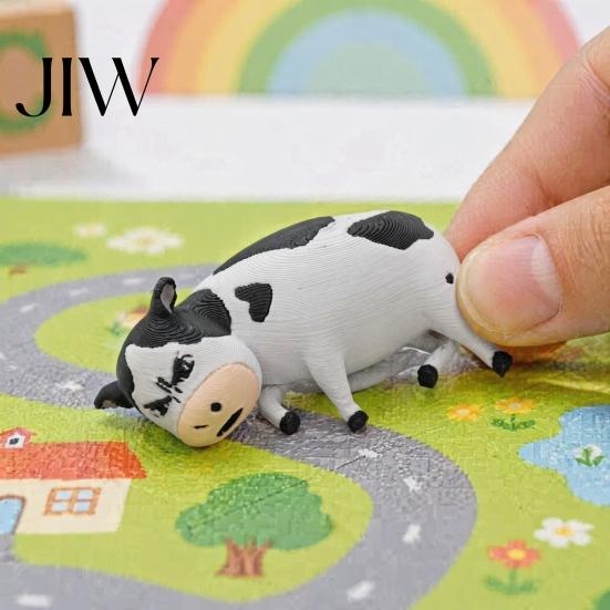 Cow Desktop Statue 3D Printed Dairy Figurine, Cartoon Cattle for Desk Decor, Office Shelf Ornament Mini Sculpture Home Office, Gift Animal Lovers