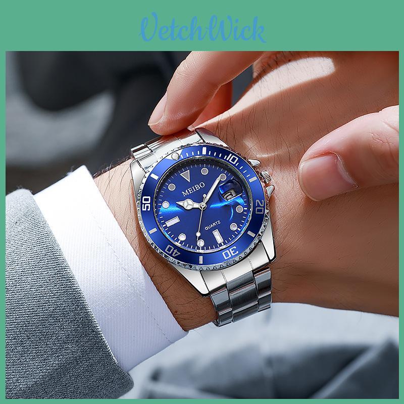 Meibo Men Steel Band Quartz Watch With Calendar For Office And Daily Wear