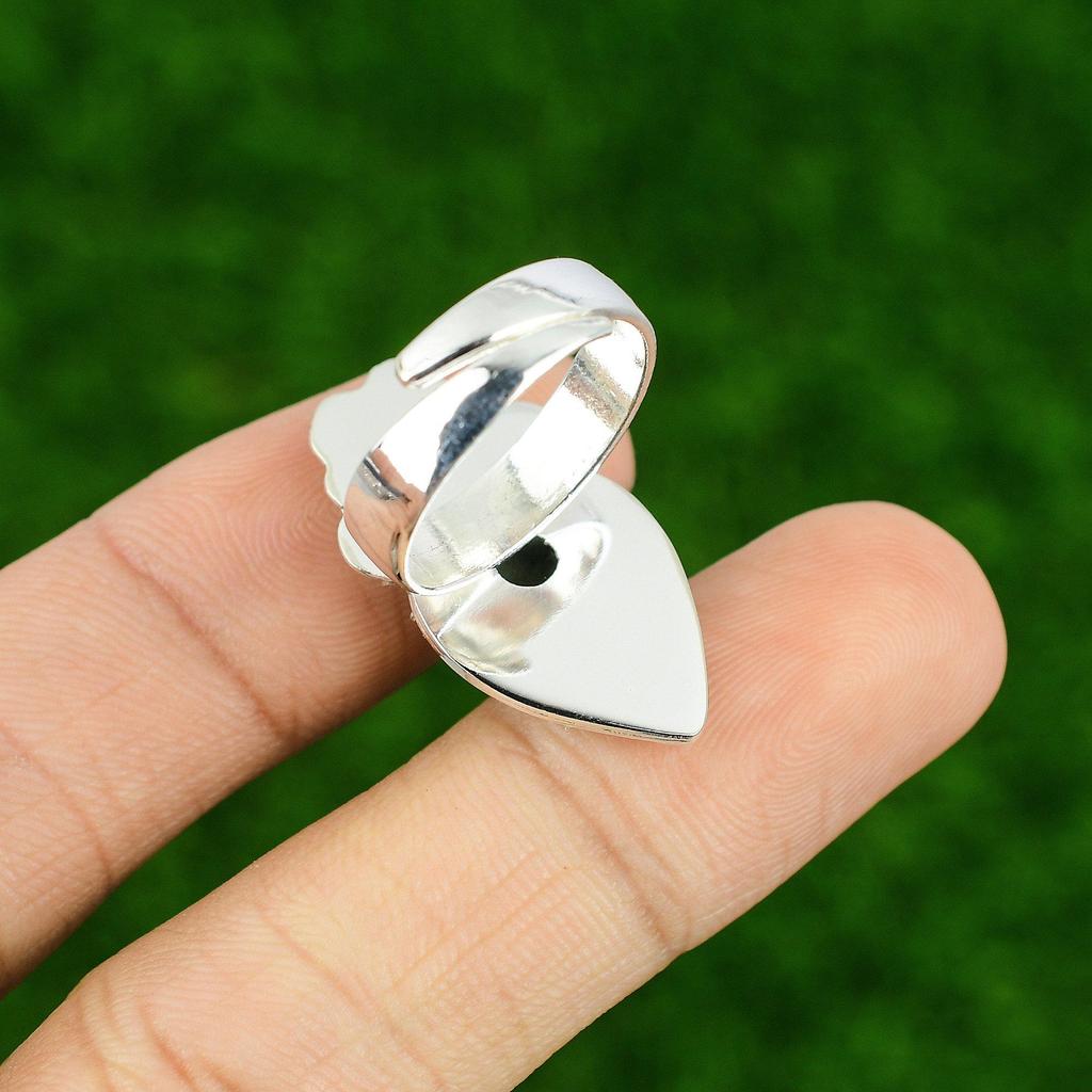 Natural Larimar Gemstone Multi Stone Flower Adjustable Ring 925 Silver For Women