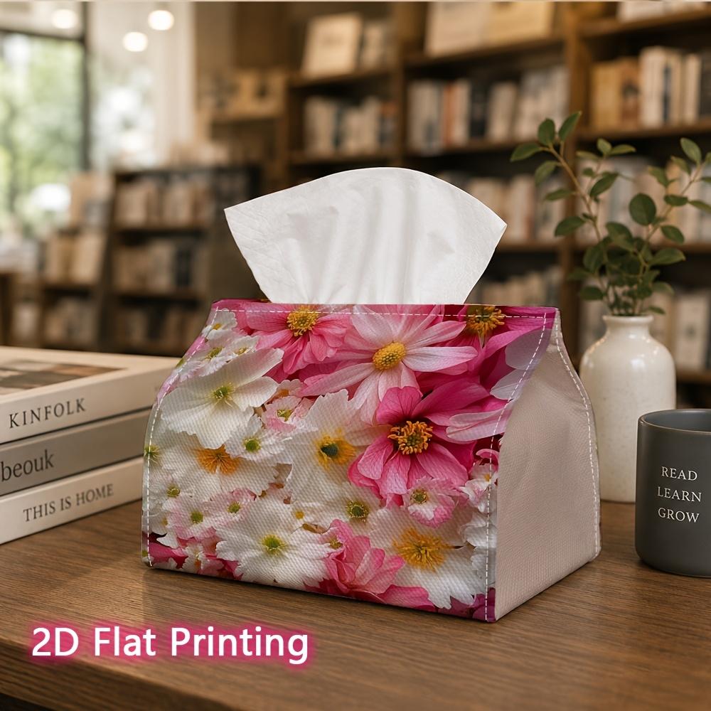 1pc, 2D Flat Printing, Tissue Box Beautiful Pink And White Flower Bouquet Pattern Printed Tissue Box, Suitable for Bathrooms, Living Rooms, Bedrooms,