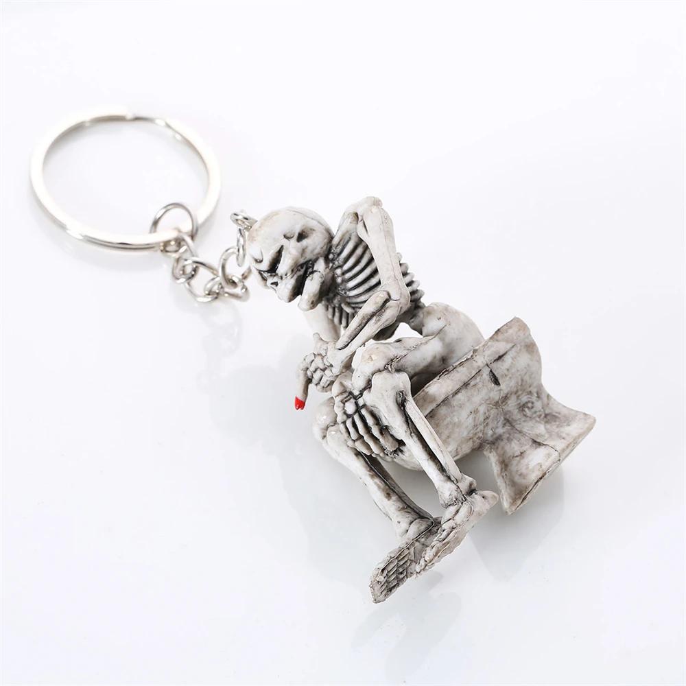 Creative Skull Keychain Pendant Toilet Ghost PVC Key Ring Car Keyring Pendant Accessories Scary Skull Best Halloween Spoof Gifts