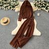 Spring Autum Fashion Knitted Two Pieces Suits Women Hooded Thick Warm Pullovers+Wide Legs Pants Geometric Print Sweater Sets