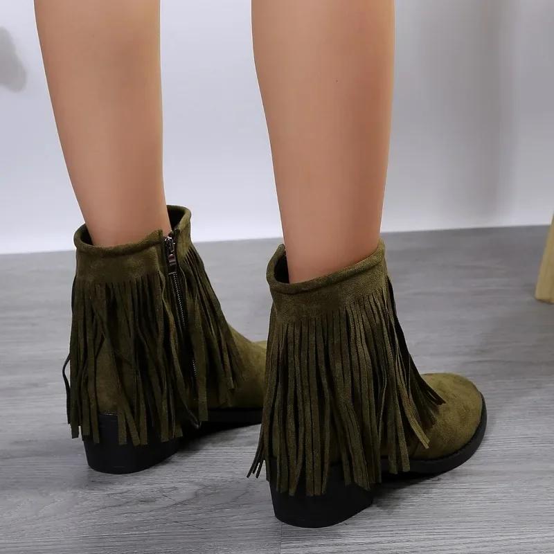 2024 Модные универсальные женские ботинки с кисточками, однотонные, с короткой боковой молнией, зимние женские ботинки Zapatos De Mujer